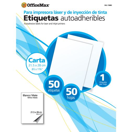Etiqueta Officemax Blanca Ink/Laser Carta Paq 50 Pzas OfficeMax