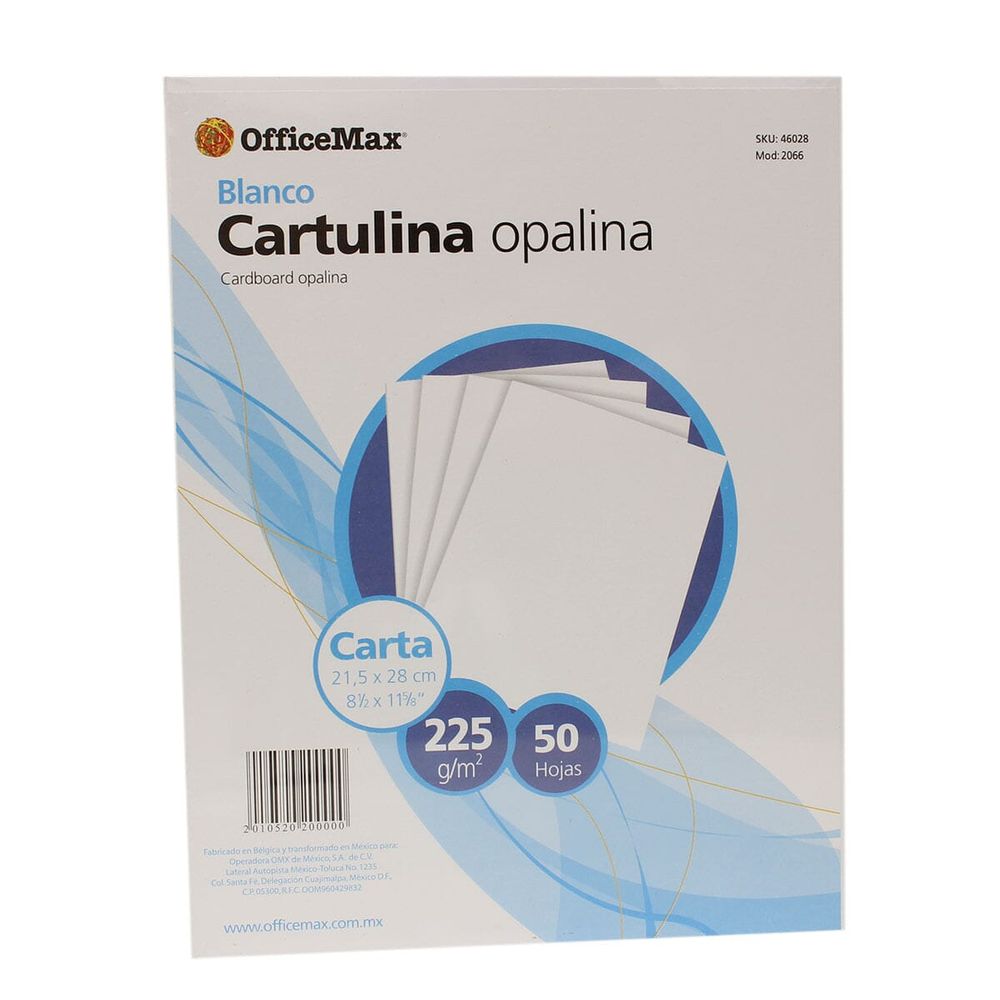 Opalina Officemax Carta Blanca 50 Hojas 225 Gr Papel Fino OfficeMax