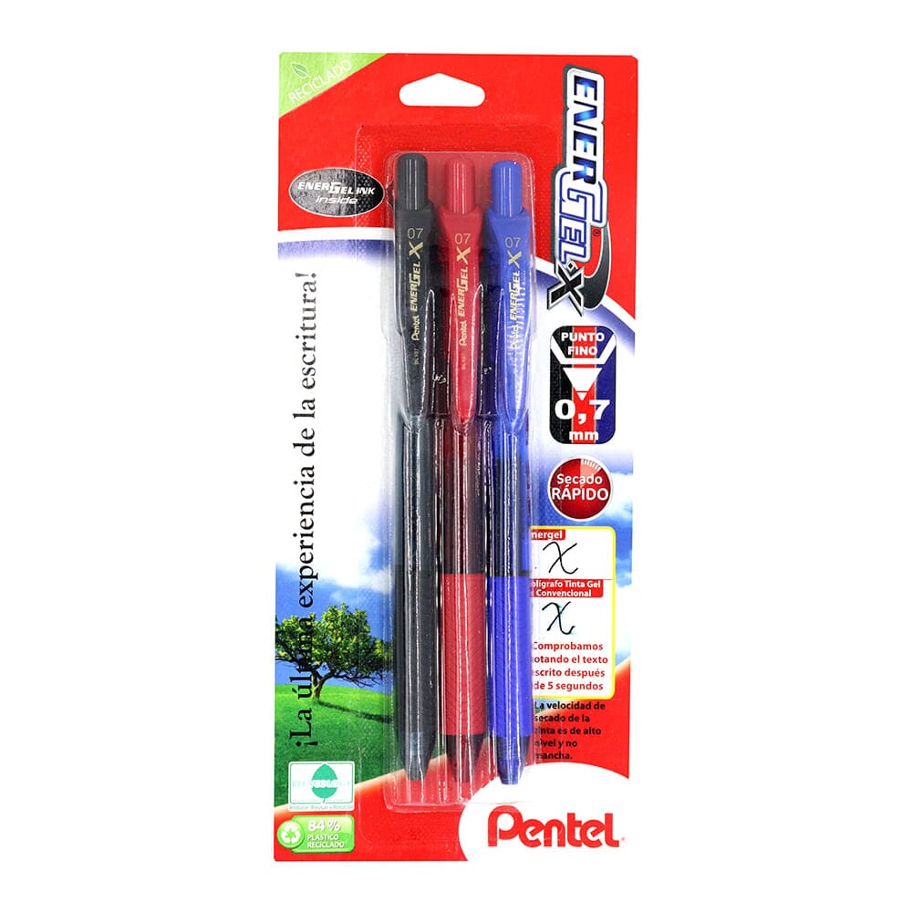 Bolígrafos Gel Pentel Fino 0.7 mm 3pz, Bolígrafos