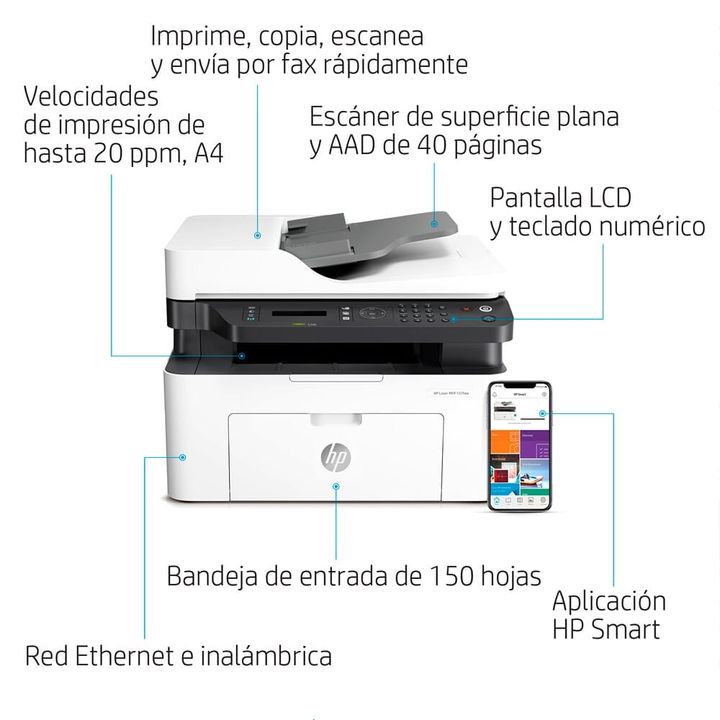 Multifuncional HP M137FNW Blanca | Multifuncionales Laser - OfficeMax