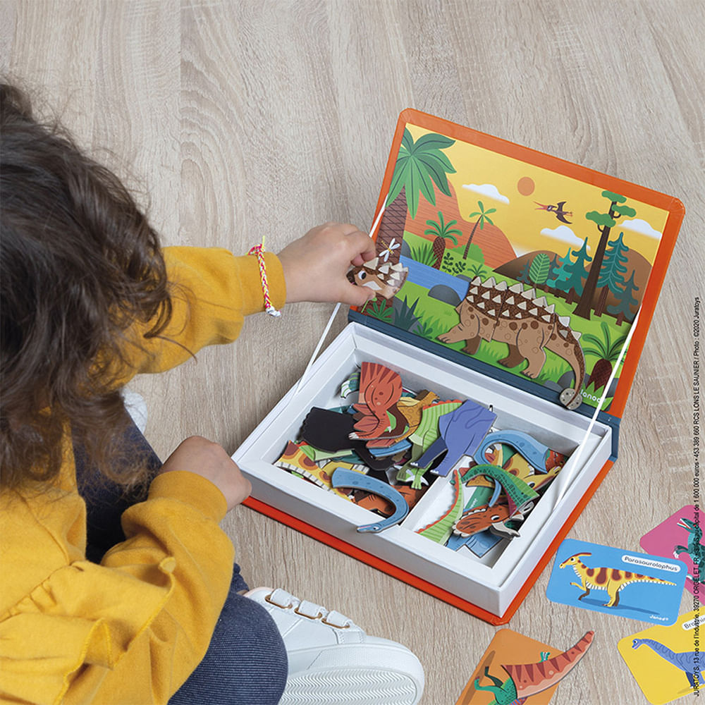 Janod Magnetic Book Dino Planisferio Magnetico, 50 Imanes De