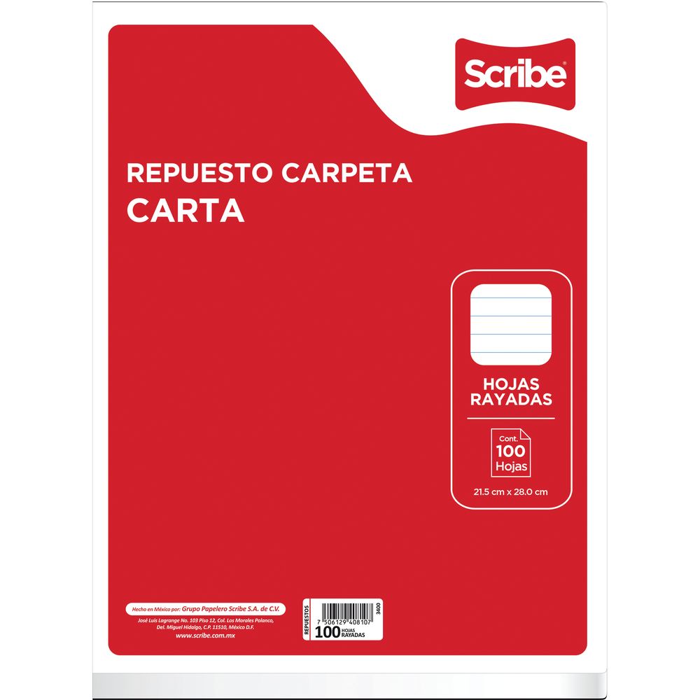 Hojas para Carpeta Scribe Tamaño Carta Raya 100 Hojas - OfficeMax