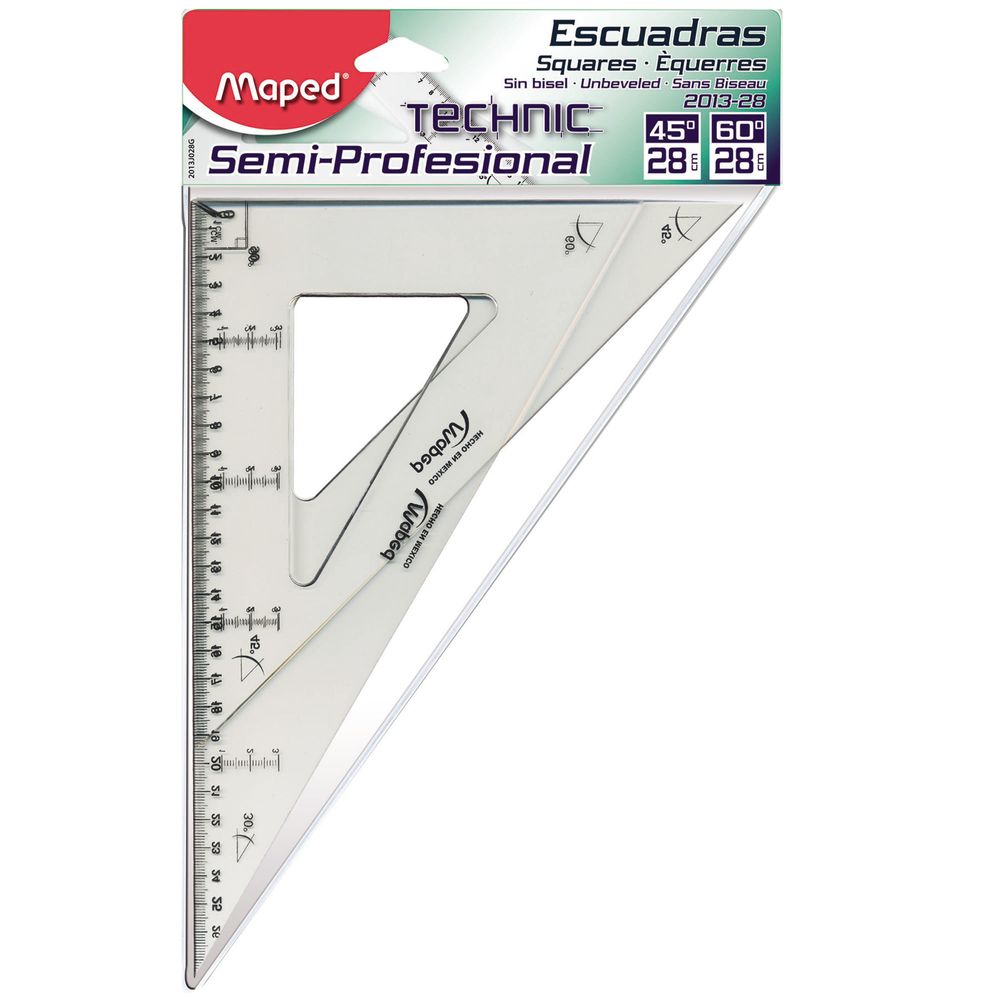 Escuadras Con Bisel Y Sin Bisel JUEGO DE ESCUADRAS SEMI-PROF,GRADUCION, SIN BISEL, 28 CM PZA - OfficeMax