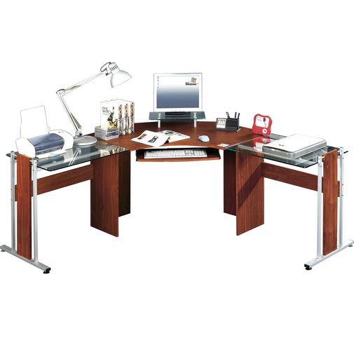 Escritorio Officemax en L Skyline MelaminaCristal Templado Cerezo