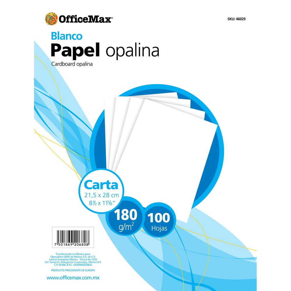 Opalina Officemax Carta Blanca 100 Hojas 180 Gr Officemax