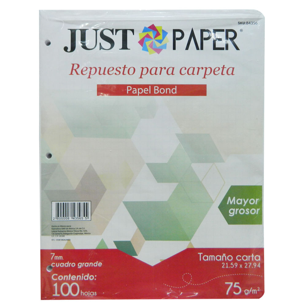 HOJAS PARA CARPETA 75 G CUADRO
