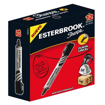 Marcador-Permanente-Esterbrook-Punta-Cincel-Negro-12-Pzas