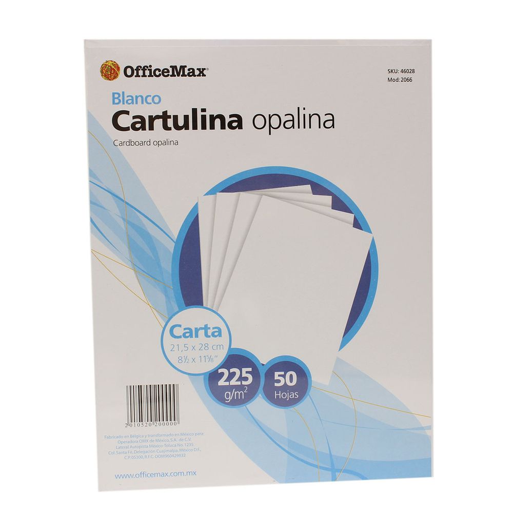 Opalina Officemax Carta Blanca 50 Hojas 225 Gr Papel Fino OfficeMax