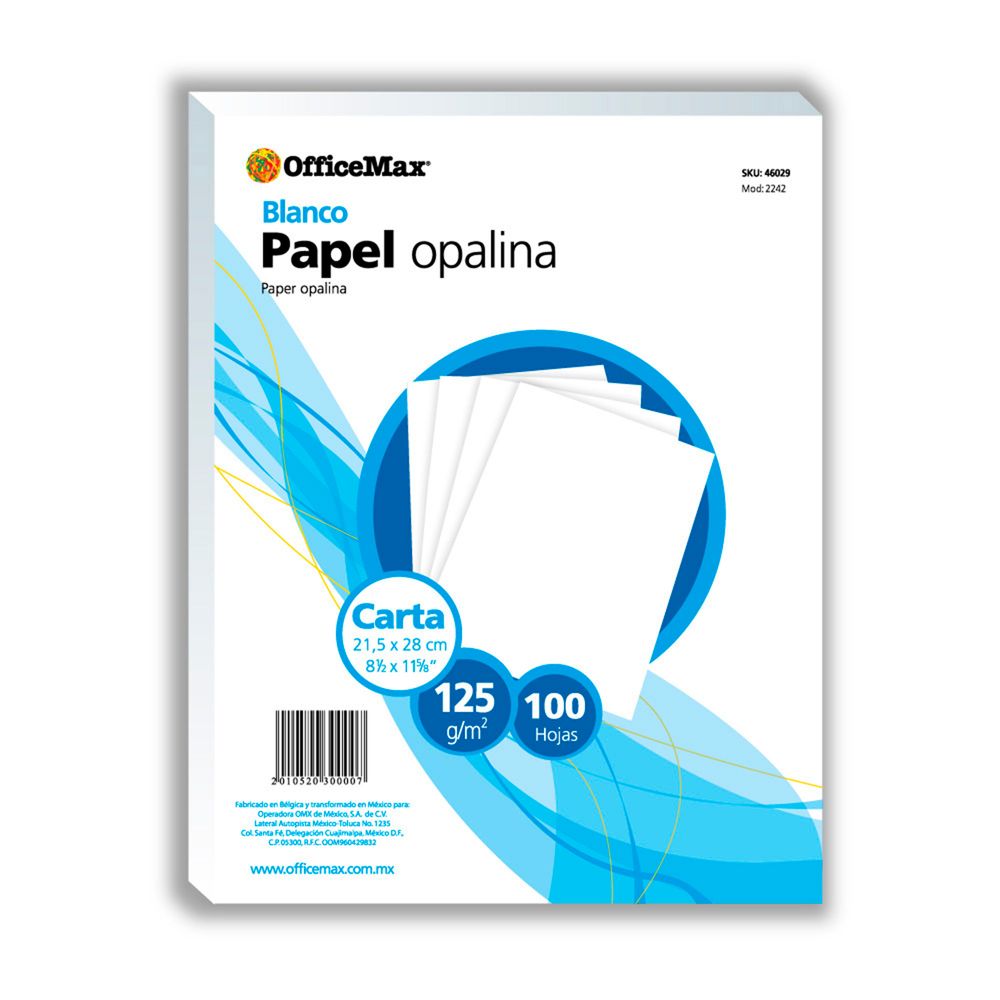 Opalina Officemax Carta Blanca 100 Hojas 125 Gr | Papel Fino ...