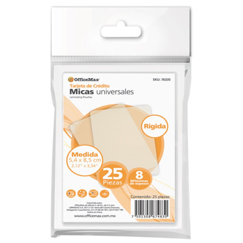 MICA RIGIDA OMX 5.4 X 8.5CM 8MM 25P Engargolar y Enmicar OfficeMax