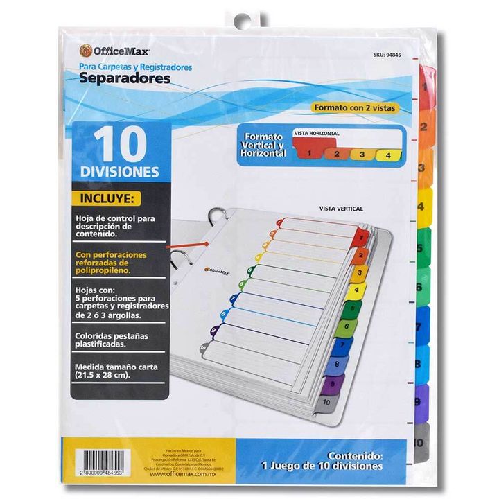 Separador 10 Divisiones En Colores Officemax Con Refuerzo Separadores Y Divisores Officemax Officemax