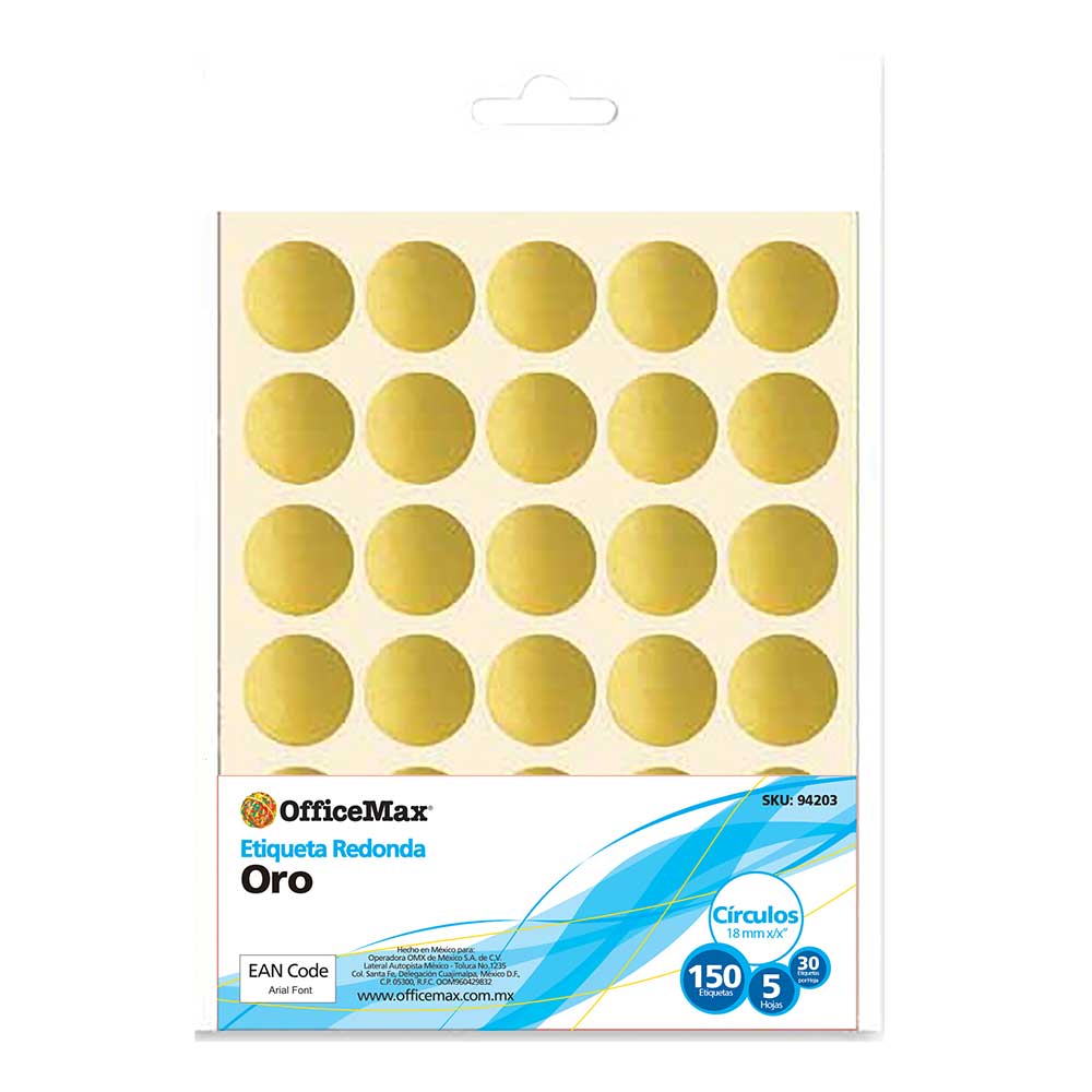 Etiqueta redonda de 18mm oro, 150 piezas Officemax | Etiquetas | OfficeMax  - Kiosko