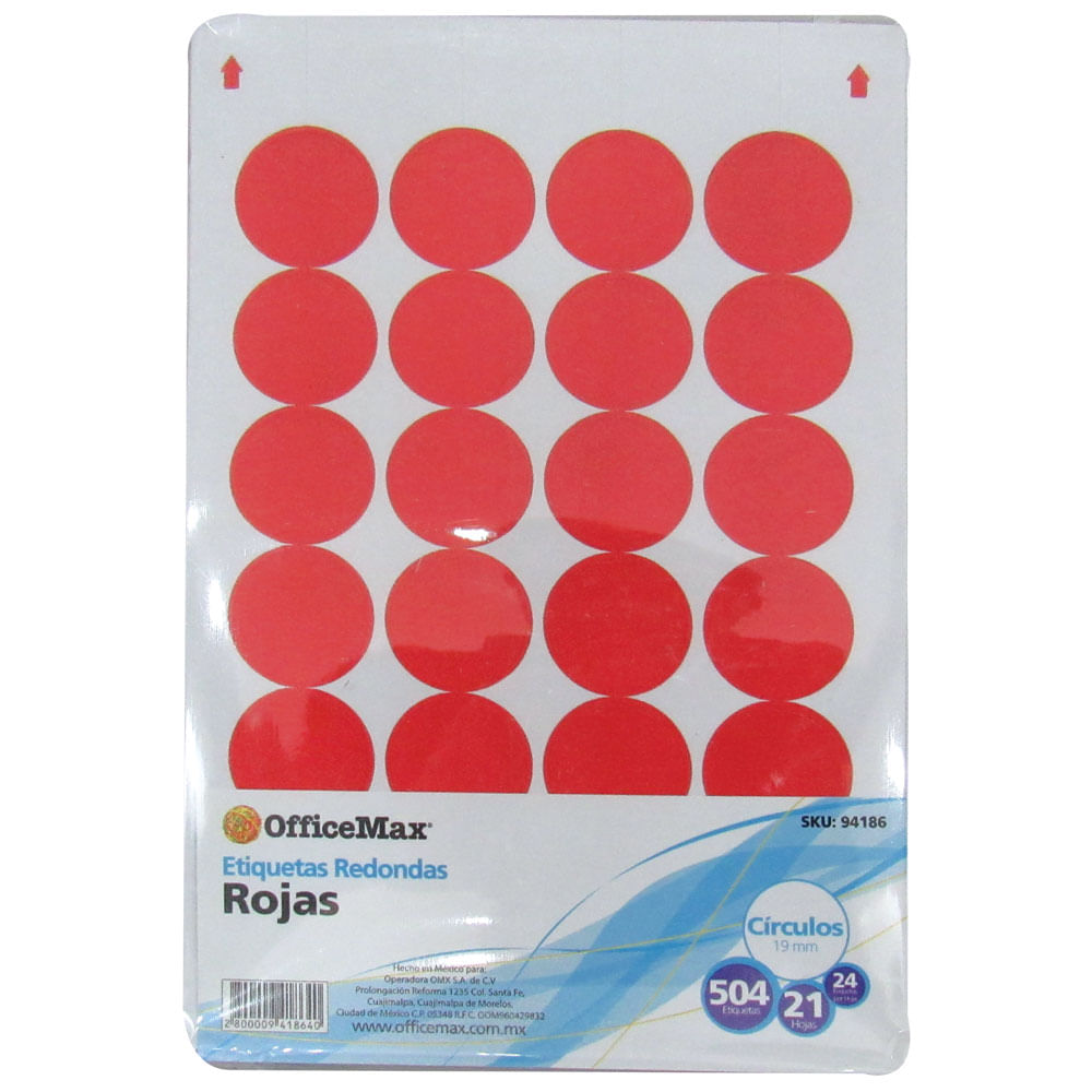 Etiquetas redondas rojas  cm 504 pzas OMX | Etiquetas | OfficeMax -  Kiosko